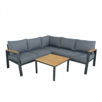 Ensemble salon de jardin design aluminium bois- Gris - intérieur/extérieur - DOMA