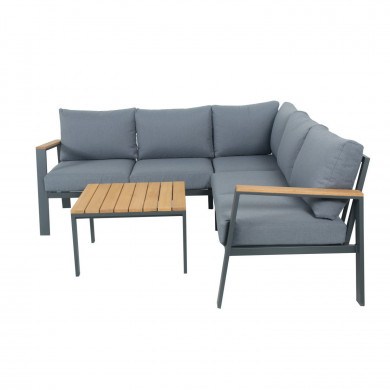 Ensemble salon de jardin design aluminium bois- Gris - intérieur/extérieur - DOMA