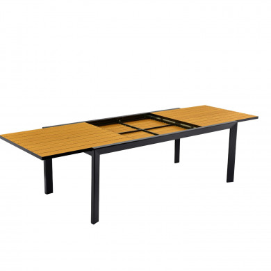 Table de jardin extensible aluminium noir 200/300cm + 10 fauteuils empilables textilène - MARCEAU