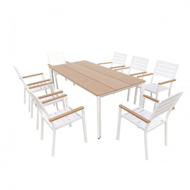 Table de jardin extensible aluminium blanc 180/240cm + 8 fauteuils empilables textilène - PALMA 8