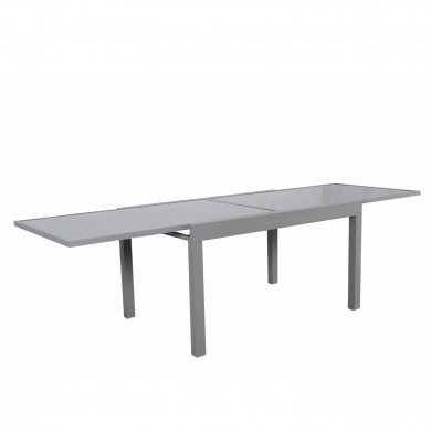 Ensemble table de jardin extensible aluminium 270cm  + 8 fauteuils empilables textilène gris taupe - LIO 8