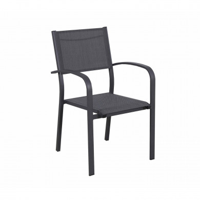Ensemble table de jardin extensible aluminium 270cm  + 8 fauteuils empilables textilène anthracite gris - LIO 8