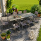Table de jardin extensible aluminium 135/270cm  + 10 fauteuils empilables textilène gris taupe - LIO 10