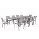 Table de jardin extensible aluminium 135/270cm  + 10 fauteuils empilables textilène gris taupe - LIO 10