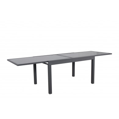 Table de jardin extensible aluminium 270cm  + 10 fauteuils empilables textilène anthracite gris - LIO 10