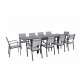 Table de jardin extensible aluminium 270cm  + 10 fauteuils empilables textilène anthracite gris - LIO 10