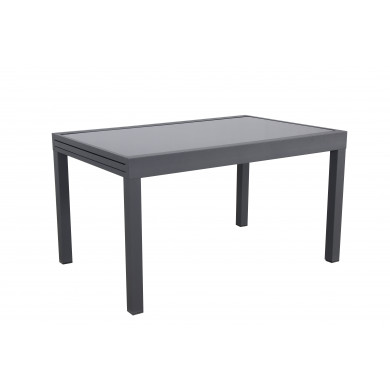 Table de jardin extensible aluminium 270cm  + 10 fauteuils empilables textilène anthracite gris - LIO 10