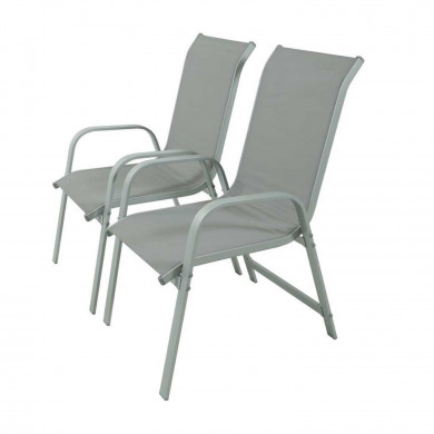 Table de jardin extensible aluminium 140/280cm + 10 fauteuils empilables textilène Gris - FARO 10