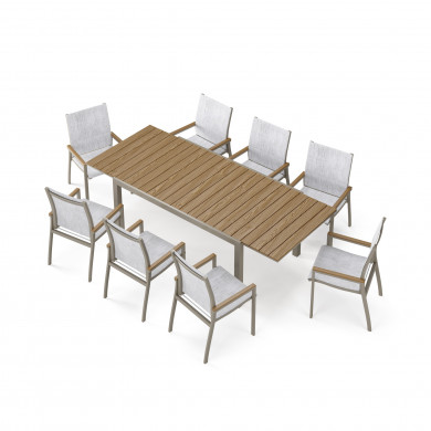 Table de jardin extensible aluminium gris 160/240cm + 8 fauteuils empilables textilène - ALMA
