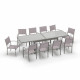 Table de jardin extensible aluminium 135/270cm  + 10 fauteuils empilables textilène gris taupe - LIO 10