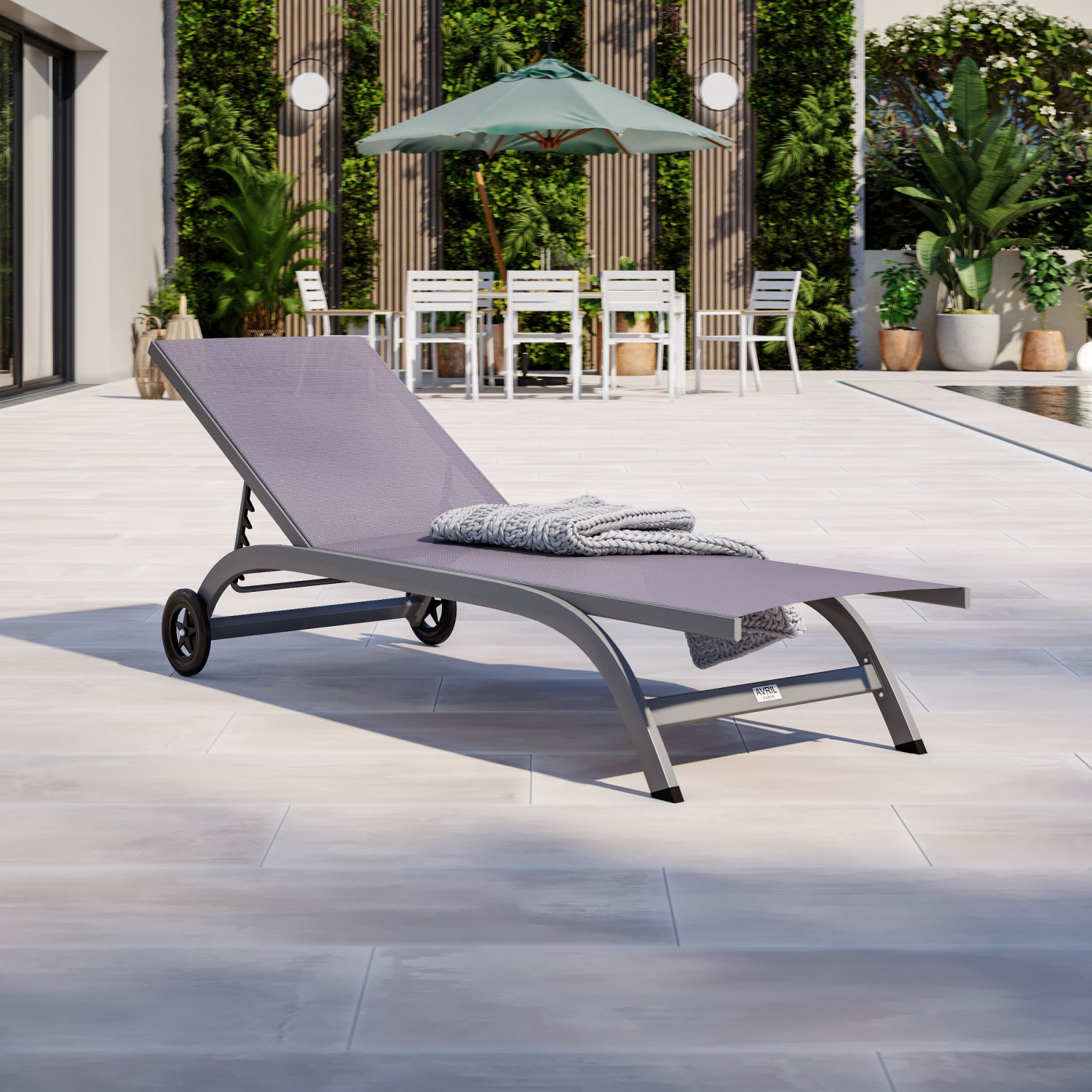 Bain de soleil / transat de jardin inclinable 5 positions aluminium avec roulettes - Gris Anthracite