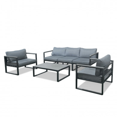 Salon de jardin design aluminium et polywood 5 Places couleur gris - VINCENNES