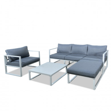 Salon de jardin angle design aluminium 5 Places couleur blanc gris - VALENCE