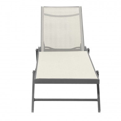 Lot de 2 bains de soleil / transat de aluminium inclinable avec roulettes - Anthracite beige