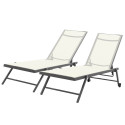 Lot de 2 bains de soleil / transat de aluminium inclinable avec roulettes - Anthracite beige