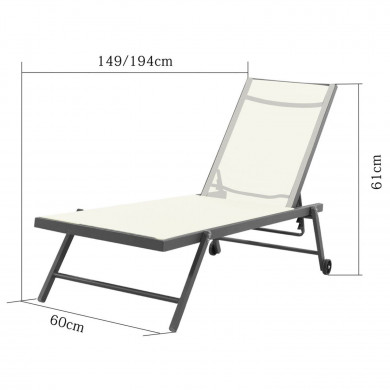 Lot de 2 bains de soleil / transat de aluminium inclinable avec roulettes - Anthracite beige