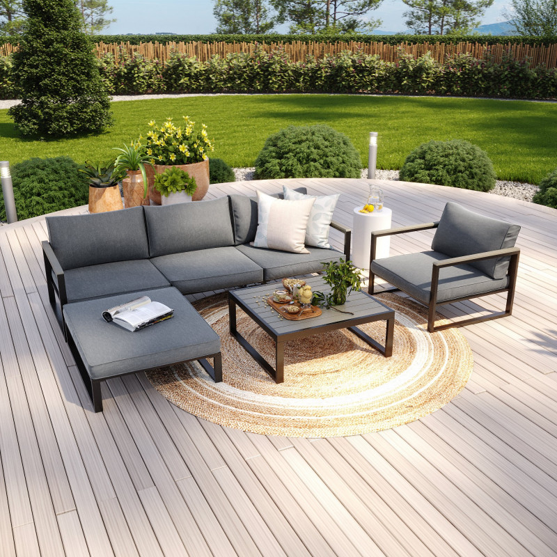 Salon de jardin angle aluminium polywood 5 Places couleur gris