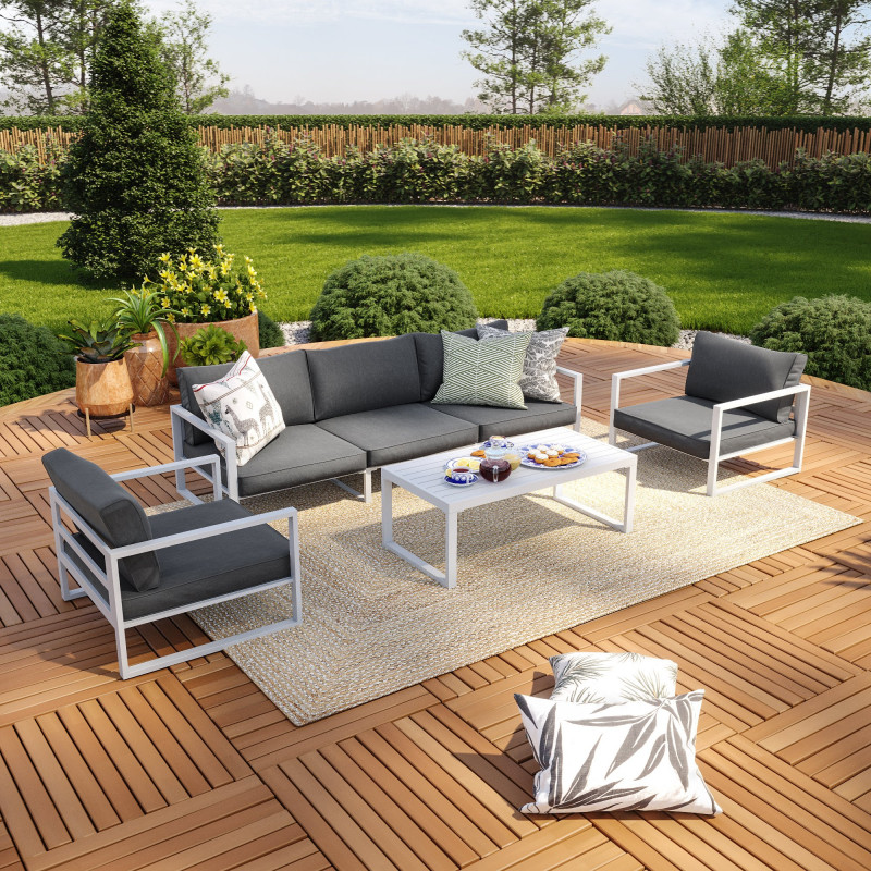 Salon de jardin aluminium 5 Places couleur blanc gris