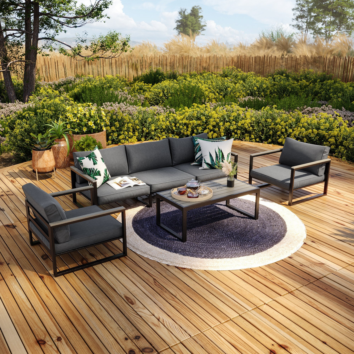 AVRIL PARIS Salon de jardin en aluminium et polywood gris antracite