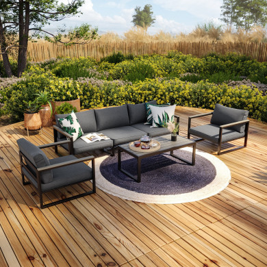 Salon de jardin aluminium et polywood 5 Places couleur gris