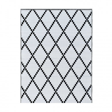 Tapis d'extérieur en plastique tressé - 120x160cm - Noir - Réversible - 100% polypropylène - 400gr / m2 - TUNIS