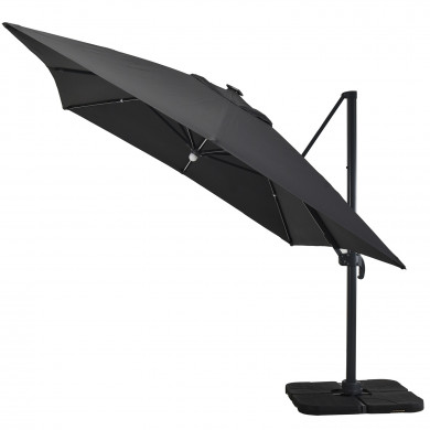 Parasol déporté LED 3x4m rectangle en aluminium + housse - rotatif 360° - Anthracite