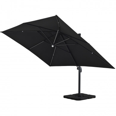 Parasol déporté LED 3x4m rectangle en aluminium + housse - rotatif 360° - Anthracite