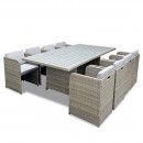 8 Places - Ensemble encastrable salon table de jardin aluminium et acier, housse de protection- Gris