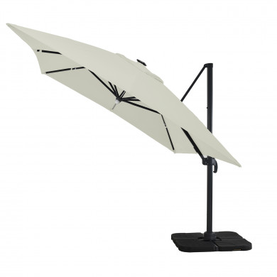 Parasol déporté LED 3x4m rectangle en aluminium + housse - rotatif 360° - Beige