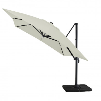 Parasol déporté LED 3x4m rectangle en aluminium - rotatif 360° - Beige- ROME