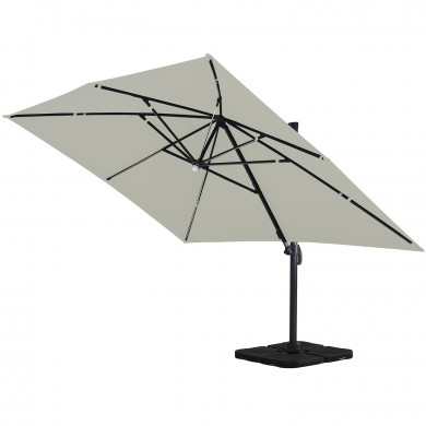 Parasol déporté LED 3x4m rectangle en aluminium + housse - rotatif 360° - Beige