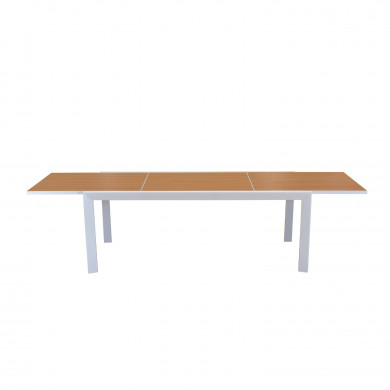 Table de jardin extensible aluminium blanche 200/300cm + 10 fauteuils empilables textilène