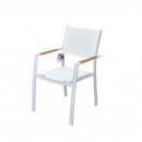 Table de jardin extensible aluminium blanche 200/300cm + 10 fauteuils empilables textilène