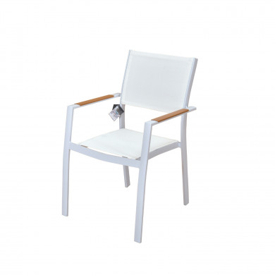 Table de jardin extensible aluminium blanche 200/300cm + 10 fauteuils empilables textilène