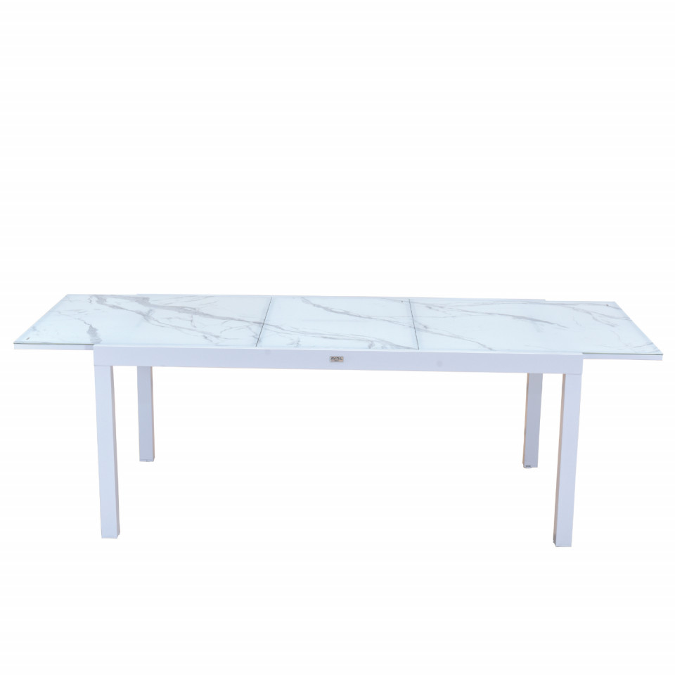 Table de jardin extensible aluminium blanc effet marbre  - 180/240 cm - 8 places - ANIA