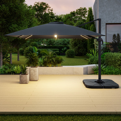 Parasol déporté LED 3x4m rectangle en aluminium - rotatif 360° - Anthracite-ROME