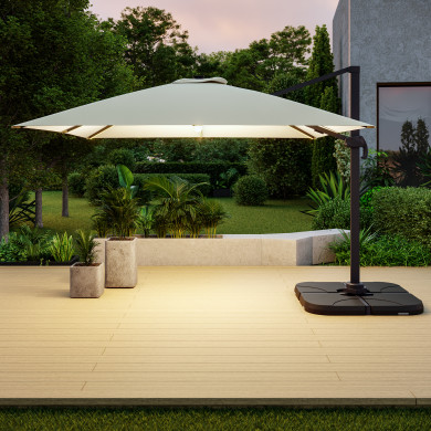 Parasol déporté LED 3x4m rectangle en aluminium - rotatif 360° - Beige- ROME