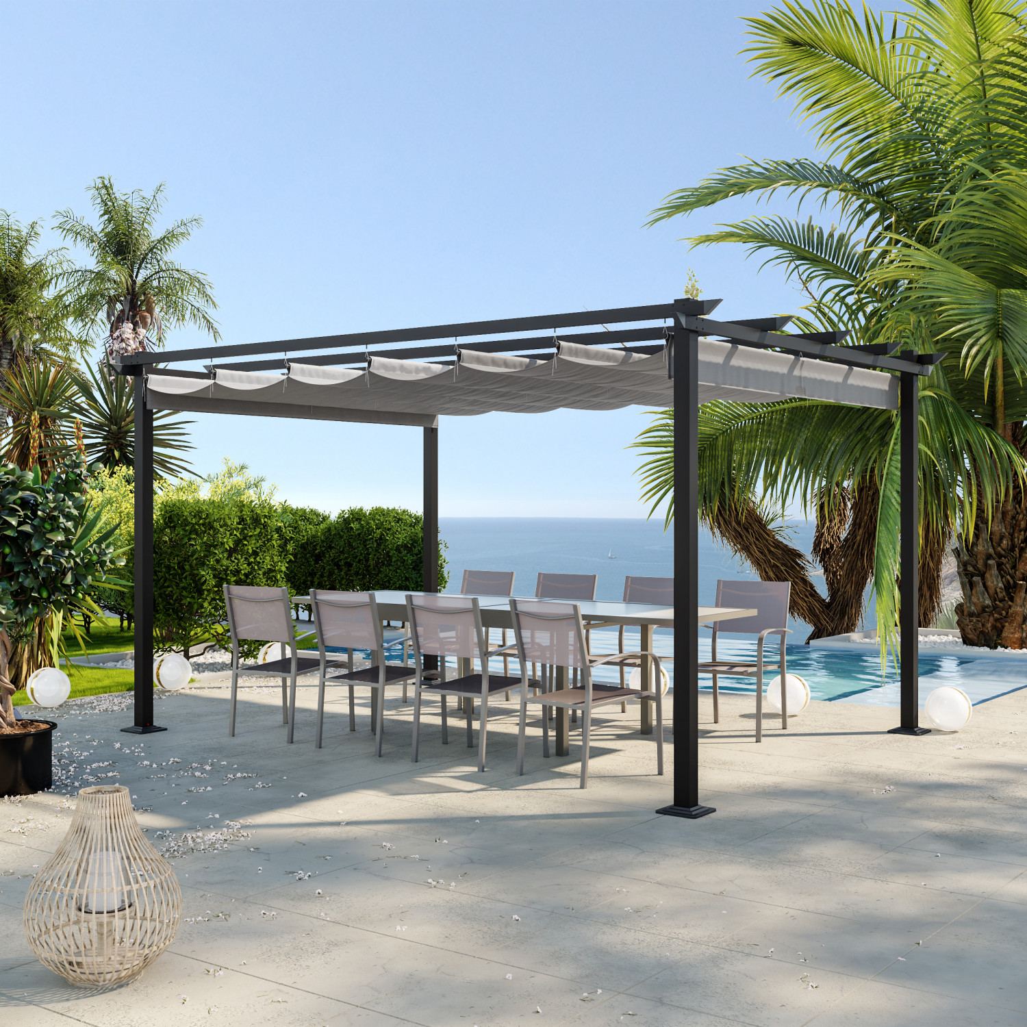 Tonnelle Pergola 3x4m Avec Toile Coulissante R tractable GRISE Tonnelle pergola 3x4m avec toile coulissante r tractable grise