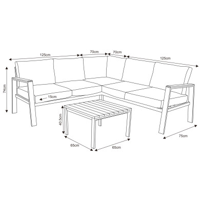 Salon de jardin design aluminium bois- Gris - intérieur/extérieur