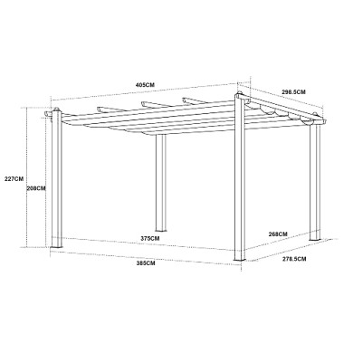 Tonnelle/Pergola aluminium 3x4m toile coulissante rétractable - Gris