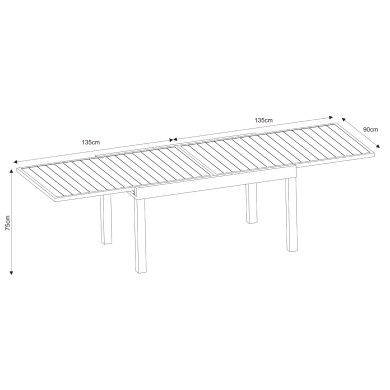 Ensemble Table de jardin extensible aluminium 135/270cm + 10 Fauteuils empilables corde Anthracite et Beige -YERAZ