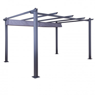 Tonnelle/Pergola aluminium 3x4m toile coulissante rétractable - Gris - model Hero XL