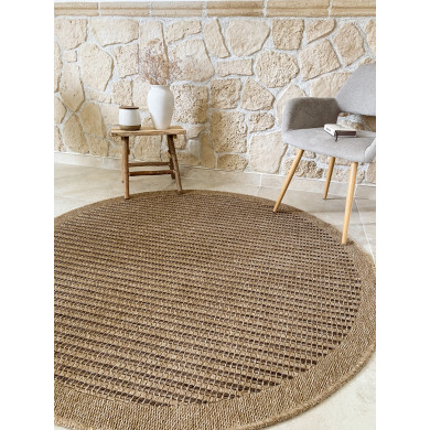 Tapis extérieur rond - 160cm - naturel - 100% polypropylène résistant aux UV - 1400 gr/m²