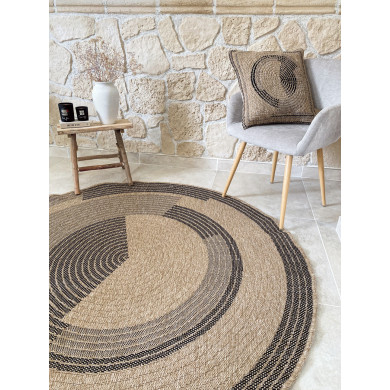 Tapis extérieur rond - 160cm - naturel - 100% polypropylène résistant aux UV - 1400 gr/m²