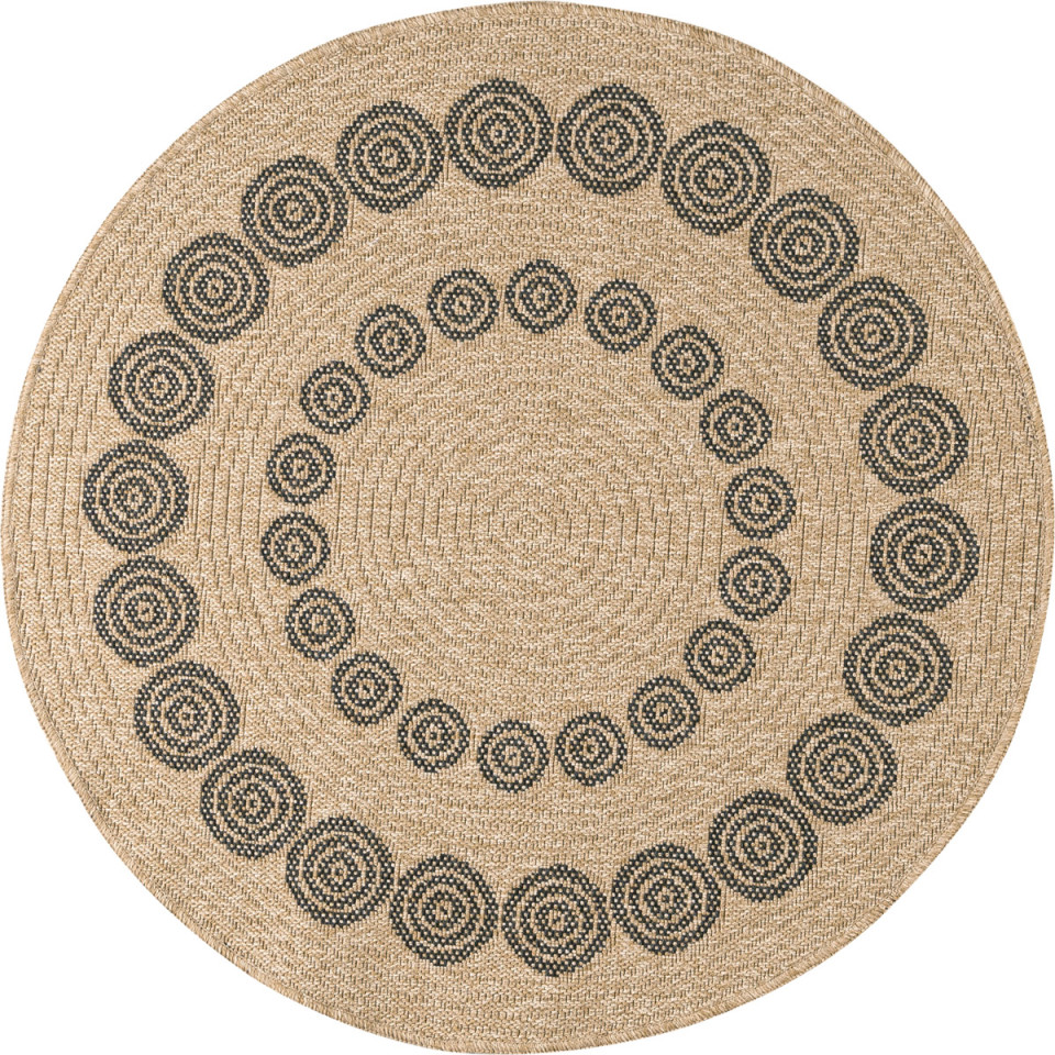 Tapis extérieur rond - 160cm - naturel - 100% polypropylène résistant aux UV - 1400 gr/m²