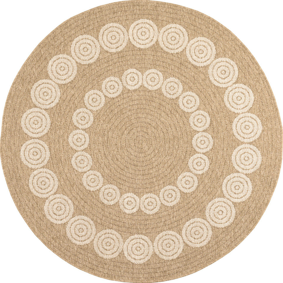 Tapis extérieur rond - 160cm - naturel - 100% polypropylène résistant aux UV - 1400 gr/m²