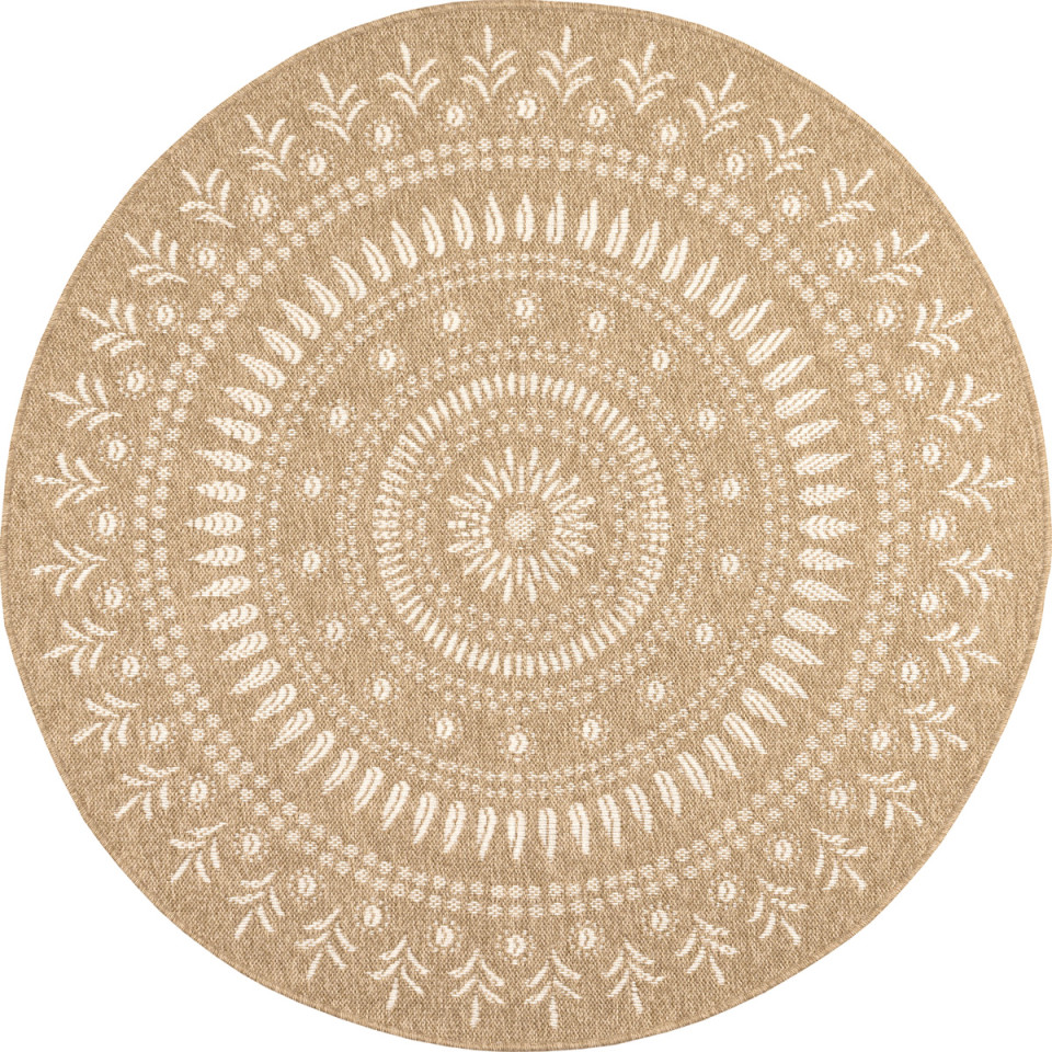 Tapis extérieur rond - 160cm - naturel - 100% polypropylène résistant aux UV - 1400 gr/m²