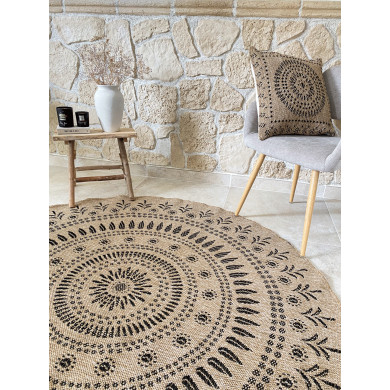 Tapis extérieur rond - 120cm - naturel - 100% polypropylène résistant aux UV - 1400 gr/m²