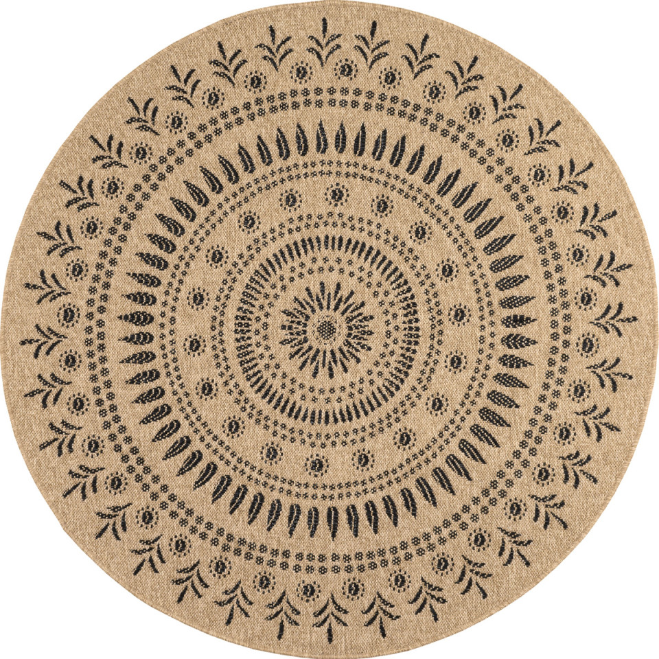 Tapis extérieur rond - 160cm - naturel - 100% polypropylène résistant aux UV - 1400 gr/m²