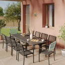 Ensemble Table de jardin extensible aluminium 135/270cm + 10 Fauteuils empilables corde Anthracite et vert d'eau - YERAZ